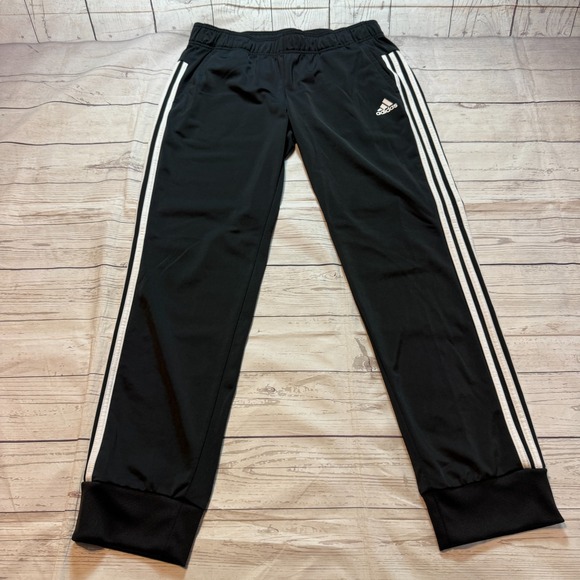 Adidas Joggers Black Three Stripe Soccer Track Pants Drawstring Men's Size M - Picture 1 of 12